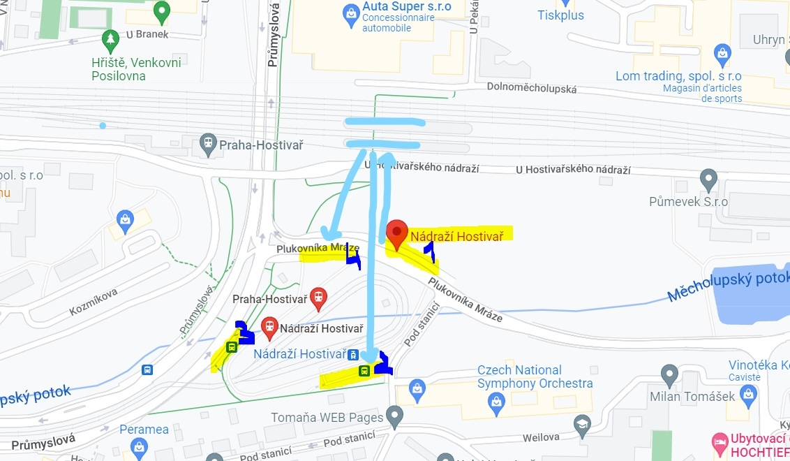 Zkrácení trasy přestupu mezi vlak x bus x tram - Nádraží Hostivař