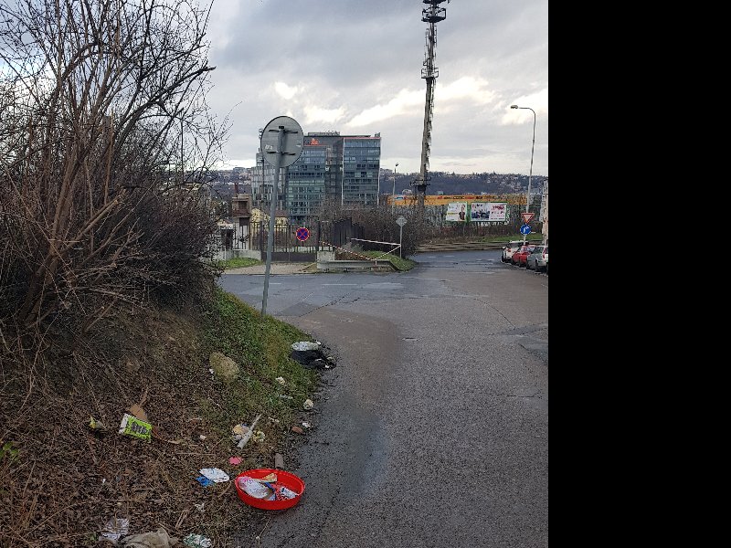 Nepořádek na okraji parku Malletova/Skloněná