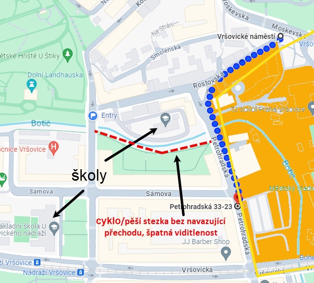 Nevyhovujici prechod Petrohradska P10
