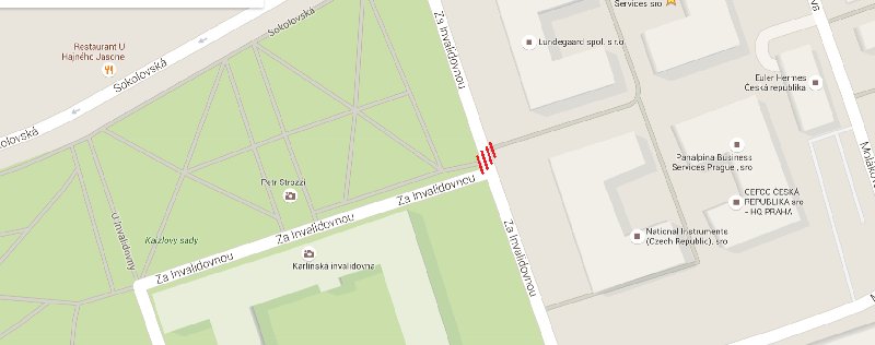 Chybějící přechod v ulici Za Invalidovnou