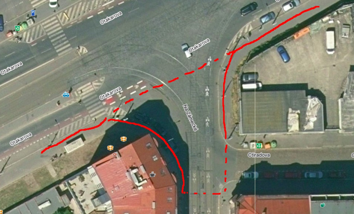 Nemožnost bezpečně přejít ulici Na Zámecké