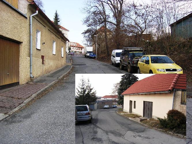 Chybějící chodník v dolní části ul. Stoliňská