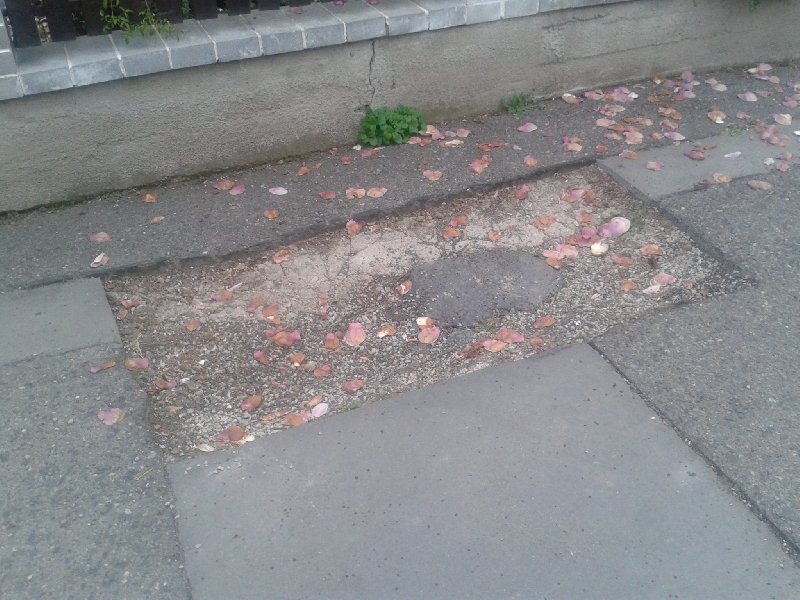 Chybějící kus asfaltu ve Foerstrově ulici